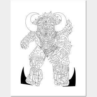 ecopop buffalo minotaur horn nu art kaiju in mexican mandala patterns art Posters and Art